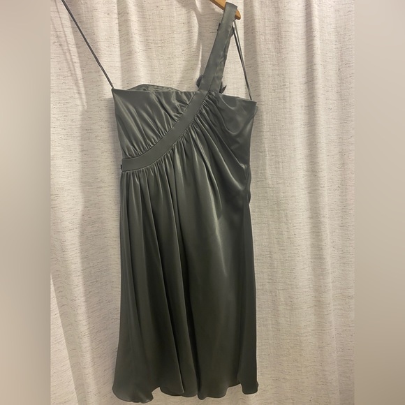 Gunmetal grey silk dress - one shoulder - Picture 4 of 5